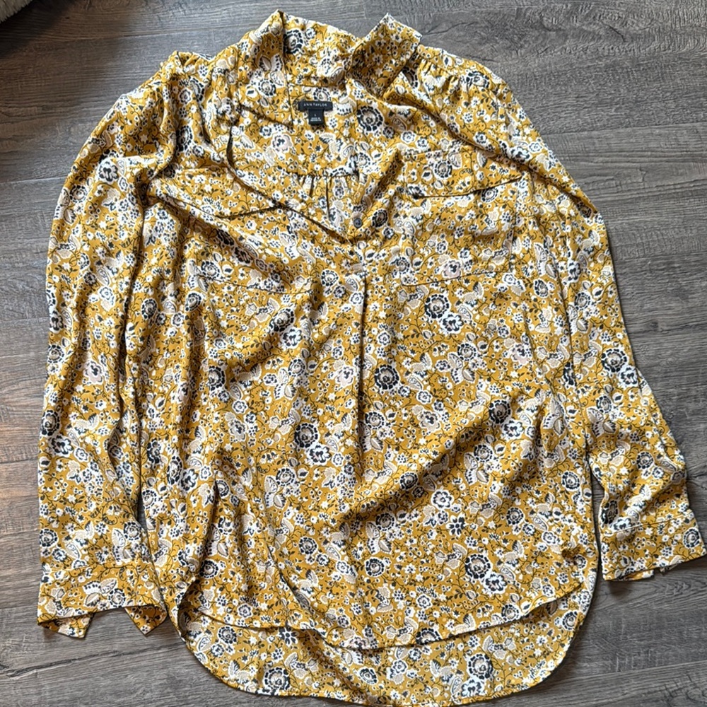 Ann Taylor Floral Yellow Blouse